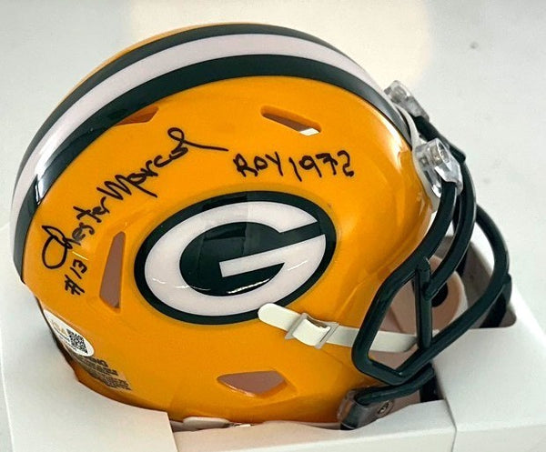 Packers CHESTER MARCOL Signed Riddell Green Bay Speed Mini Helmet w/ ROY '72 JSA