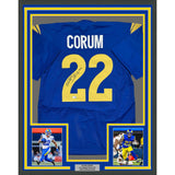 Framed Autographed/Signed Blake Corum 35x39 LA Blue Football Jersey BAS COA