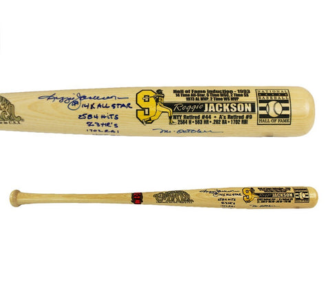 Reggie Jackson Signed Cooperstown Hall of Fame Blonde MLB Bat with 7 Inscription
