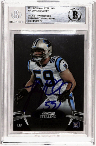 Luke Kuechly Signed 2012 Bowman Sterling #74 Rookie Card Beckett Slab 40758