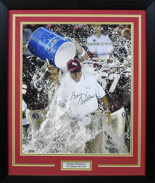 BOBBY BOWDEN SIGNED FLORIDA STATE SEMINOLES GATORADE 16x20 FRAMED PHOTO
