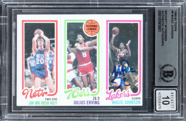 Lakers Magic Johnson Signed 1980 Topps #6 Rookie Card Auto 10! BAS Slabbed