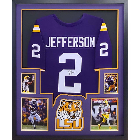 Justin Jefferson Autographed Signed Framed LSU Louisiana State 4PP Jersey JSA