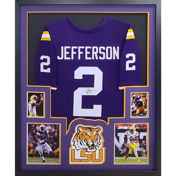 Justin Jefferson Autographed Signed Framed LSU Louisiana State 4PP Jersey JSA