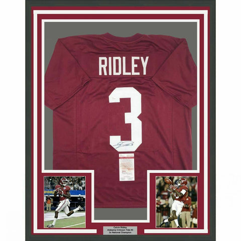 FRAMED Autographed/Signed CALVIN RIDLEY 33x42 Alabama Red College Jersey JSA COA