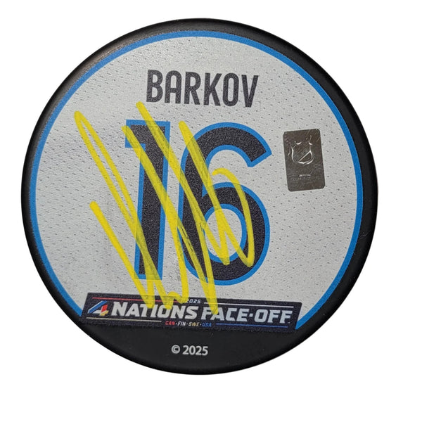 Aleksander Barkov Autographed Finland 4 Nations Face Off Puck Beckett