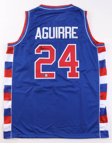 Mark Aguirre Signed Depaul Blue Demons Jersey (Beckett) 2xNBA Champion / Pistons