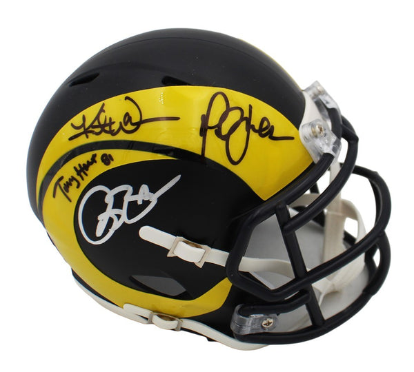 K Warner, T Holt, M Faulk & B Smith Signed Los Angeles Rams Rivalry Mini Helmet