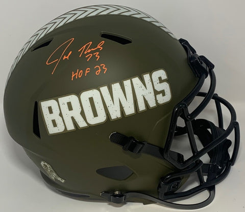 Browns JOE THOMAS Signed Full Size SALUTE Replica Speed Helmet AUTO w/ HOF '23