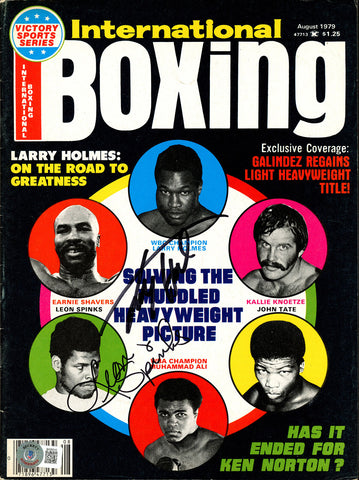 Larry Holmes & Leon Spinks Autographed International Boxing Magazine Beckett