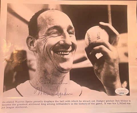 Warren Spahn Autographed 8x10 Signed Baseball Photo JSA COA