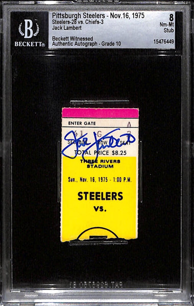 Jack Lambert Signed Pittsburgh Steelers 11/16/75 Ticket Stub Slab Beckett 38401