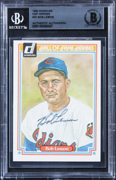 Guardians Bob Lemon Signed 1983 Donruss HOF Heroes #30 Card BAS Slabbed