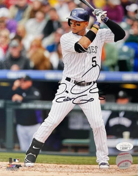 Carlos Gonzalez Autographed Colorado Rockies 8x10 Photo (White Uniform) JSA COA