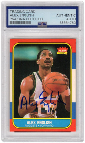 Alex English Signed Denver Nuggets 1986 Fleer Basketball Trading Card #30 -(PSA)