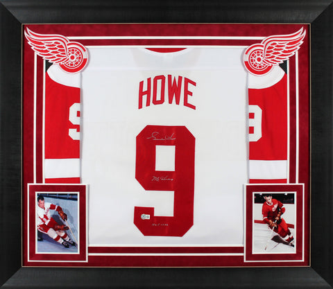 Gordie Howe '2x Insc" Authentic Signed White Pro Style Framed Jersey BAS