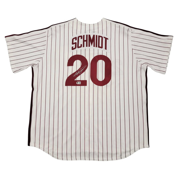 Mike Schmidt Signed Phillies Majestic White Pinstripe Jersey Beckett Witnessed