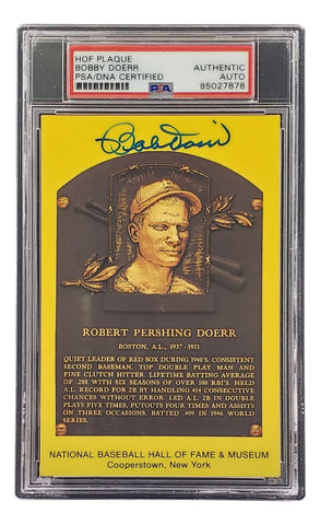 Bobby Doerr Signed 4x6 Boston Red Sox HOF Plaque Card PSA/DNA 85027878