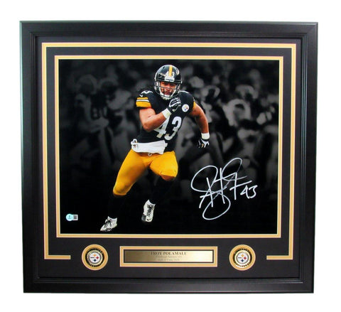 Troy Polamalu HOF Signed 16x20 Photo Pittsburgh Steelers Framed Beckett 196428