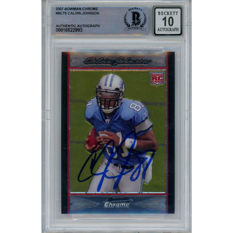 Calvin Johnson Autographed 2007 Bowman Chrome BC75 Card 10 Grade Beckett 47037