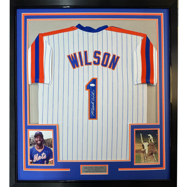 FRAMED Signed MOOKIE WILSON 35x39 New York Pinstripe Jersey JSA COA