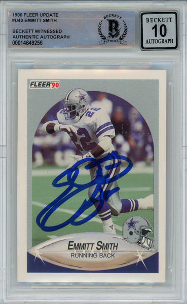 Emmitt Smith Autographed 1990 Fleer U-40 Rookie Card Beckett 10 Slab 39261