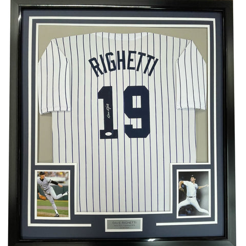Framed Signed Dave Righetti 35x39 New York Pinstripe Jersey JSA COA