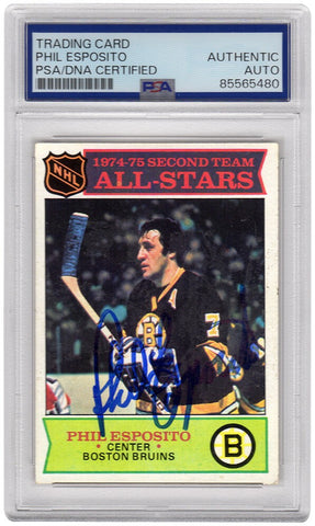 Phil Esposito Signed Boston Bruins 1975 Topps Hockey Card #292 -PSA Encapsulated