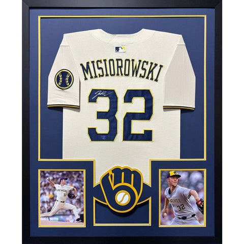 Jacob Misiorowski Autographed Signed Framed Cream PROVA Brewers Jersey