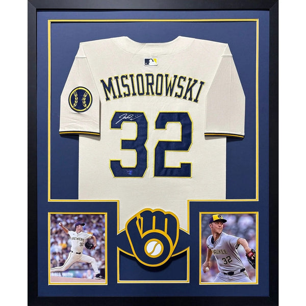 Jacob Misiorowski Autographed Signed Framed Cream PROVA Brewers Jersey