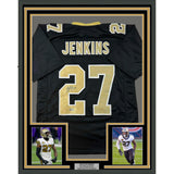 Framed Autographed/Signed Malcolm Jenkins 33x42 Black Football Jersey BAS COA