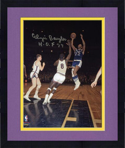 Framed Elgin Baylor Los Angeles Lakers Signed 8x10 Shooting Photo w/HOF Insc