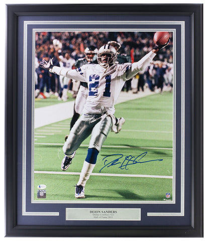 Deion Sanders Signed Framed 16x20 Dallas Cowboys Photo BAS