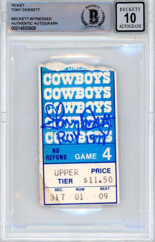 Tony Dorsett Autographed/Signed 11/6/1977 Ticket Stub ROY Beckett Slab 39203