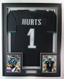 Jalen Hurts Signed Black Custom Football Jersey Eagles Framed JSA 198335