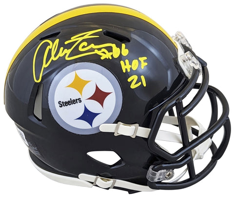 Steelers Alan Faneca "HOF 21" Authentic Signed Speed Mini Helmet BAS Witnessed