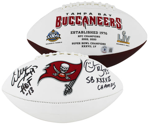 Buccaneers Warren Sapp & Derrick Brooks Signed White Panel Logo Football BAS Wit