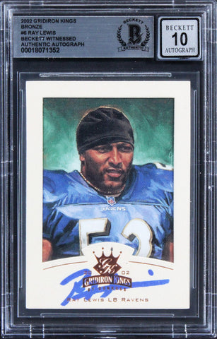 Ravens Ray Lewis Signed 2002 Gridiron Kings Bronze #6 Card Auto 10! BAS Slabbed