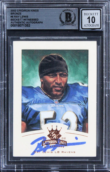 Ravens Ray Lewis Signed 2002 Gridiron Kings Bronze #6 Card Auto 10! BAS Slabbed