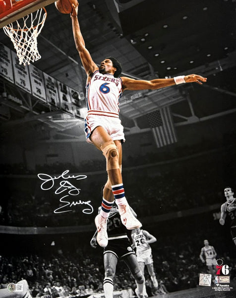 Julius Dr. J Erving Signed 16x20 Philadelphia 76ers Photo BAS