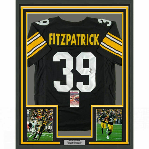 FRAMED Autographed/Signed MINKAH FITZPATRICK 33x42 Pitt Black Jersey JSA COA