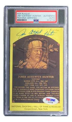 Jim Catfish Hunter Signed 4x6 New York Yankees HOF Plaque Card PSA D12739