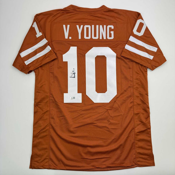 Autographed/Signed VINCE YOUNG Texas Orange College Jersey JSA COA Auto