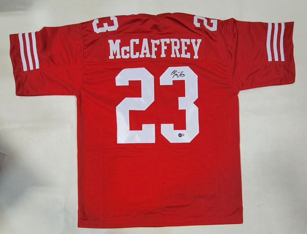 CHRISTIAN MCCAFFREY AUTOGRAPHED SIGNED PRO STYLE XL CUSTOM JERSEY w/ BECKETT QR