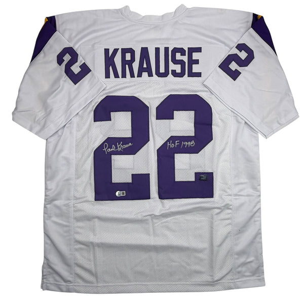 Autographed/Signed Paul Krause Minnesota White Football Jersey Beckett COA