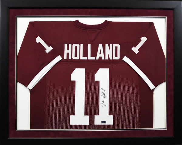 JOHNNY HOLLAND SIGNED TEXAS A&M AGGIES #11 MAROON FRAMED JERSEY COA