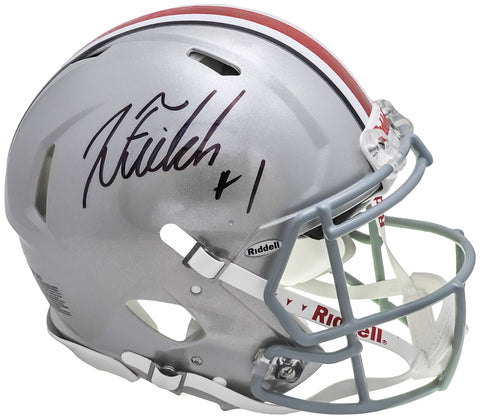 JUSTIN FIELDS AUTOGRAPHED OHIO STATE SILVER FULL SIZE AUTHENTIC HELMET BECKETT