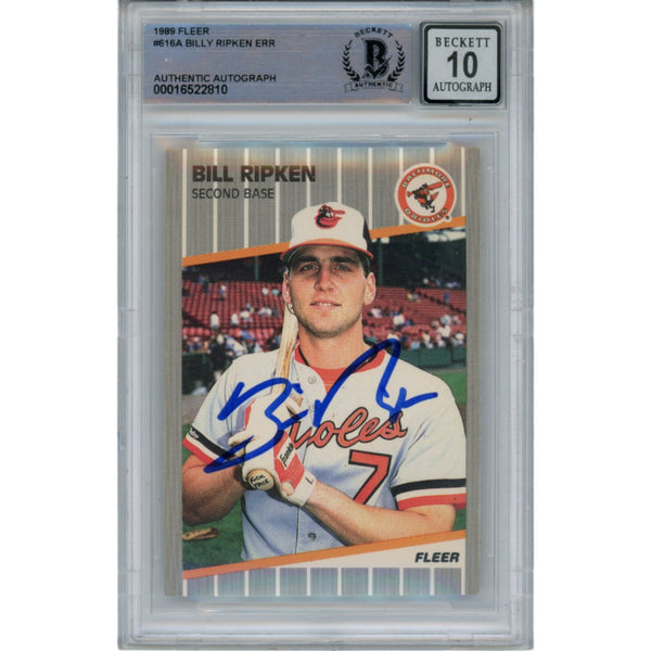 Billy Ripken Autographed 1989 Fleer 616 Trading Card 10 Grade Beckett 49375