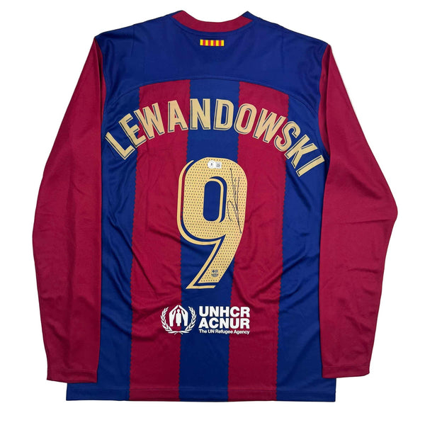 Autographed/Signed Robert Lewandowski FC Barcelona Blue Jersey Beckett BAS COA