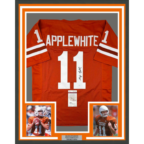 Framed Autographed/Signed Major Applewhite 33x42 Texas Orange Jersey JSA COA